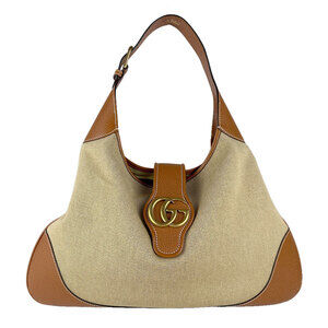 Gucci Aphrodite Large Shoulder Bag in Brown and Beige Canvas Leather, Women's...